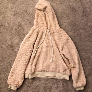 Pink Anthropologie Fuzzy Hooded Sweatshirt Sz L